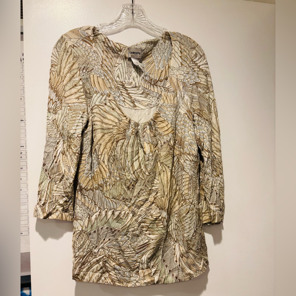 Chico's Feather Pattern Long Sleeve Dress